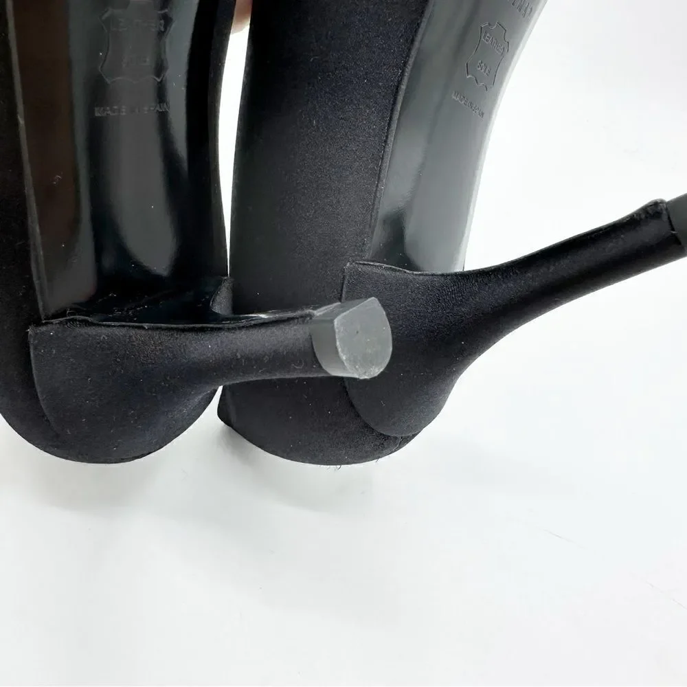 Stuart‎ Weitzman Designer Curvy Black Fabric Heels 8 Formal Pumps 7M